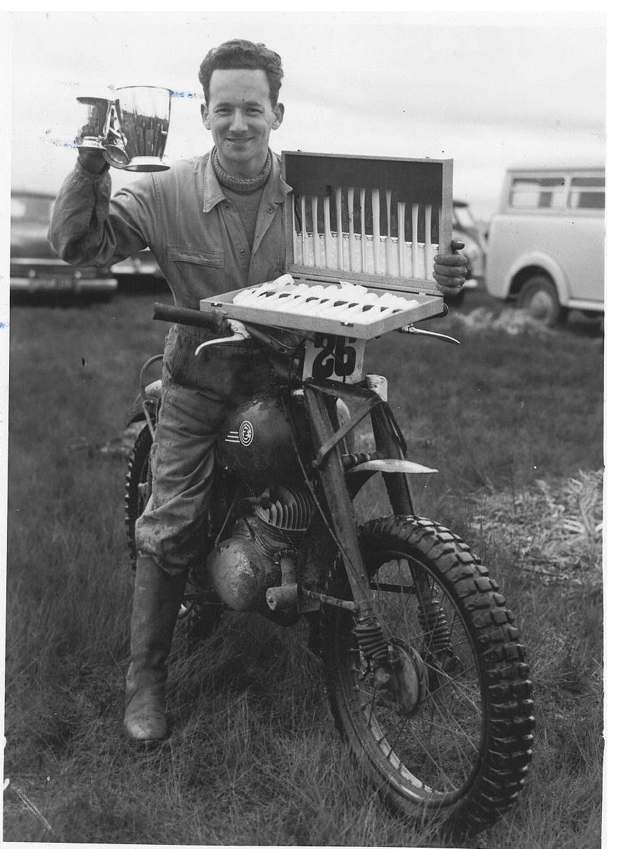 Ray Lander on his CZ after winning the 'Age' Trial in 1961.