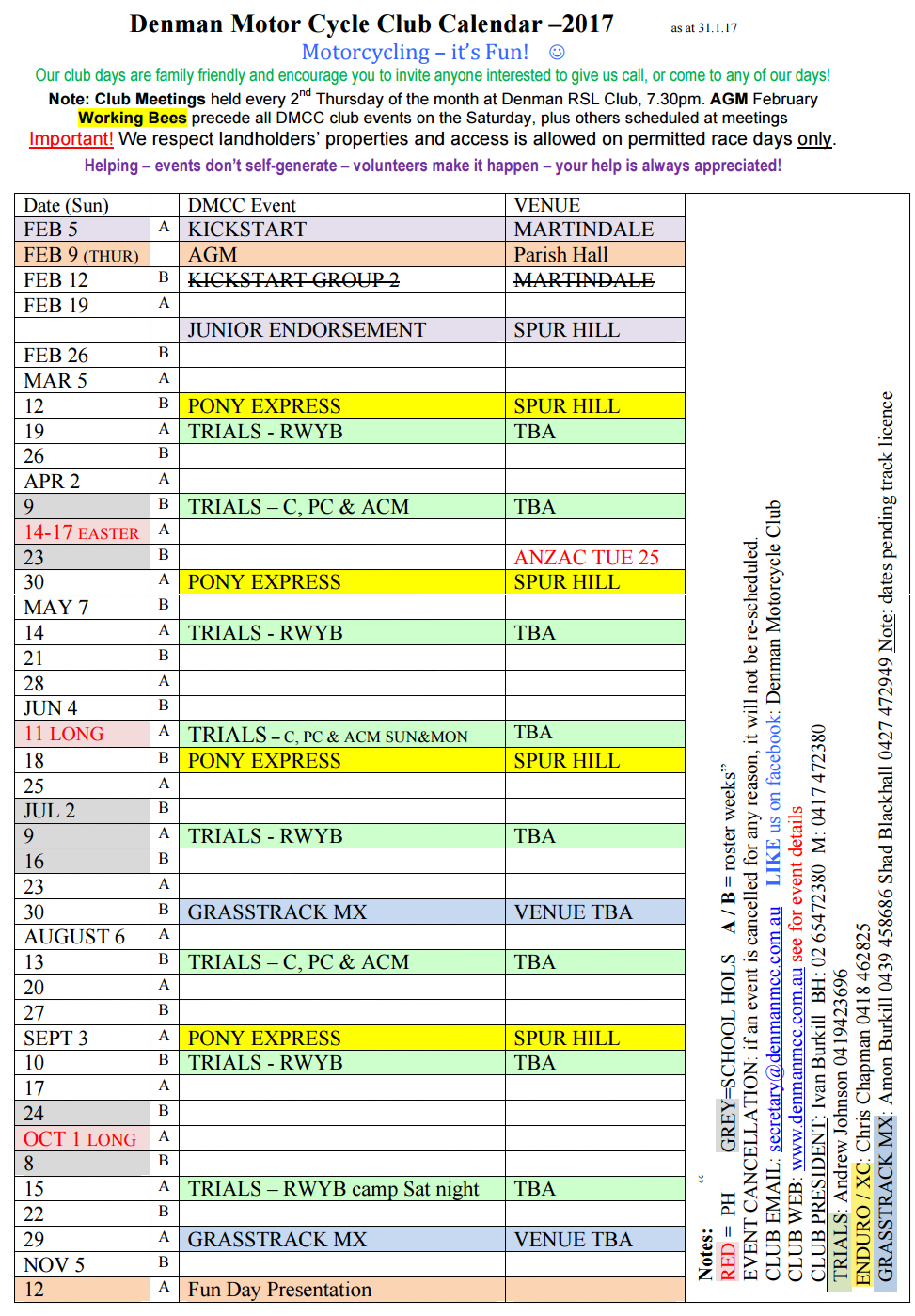 DMCC 2017 calender